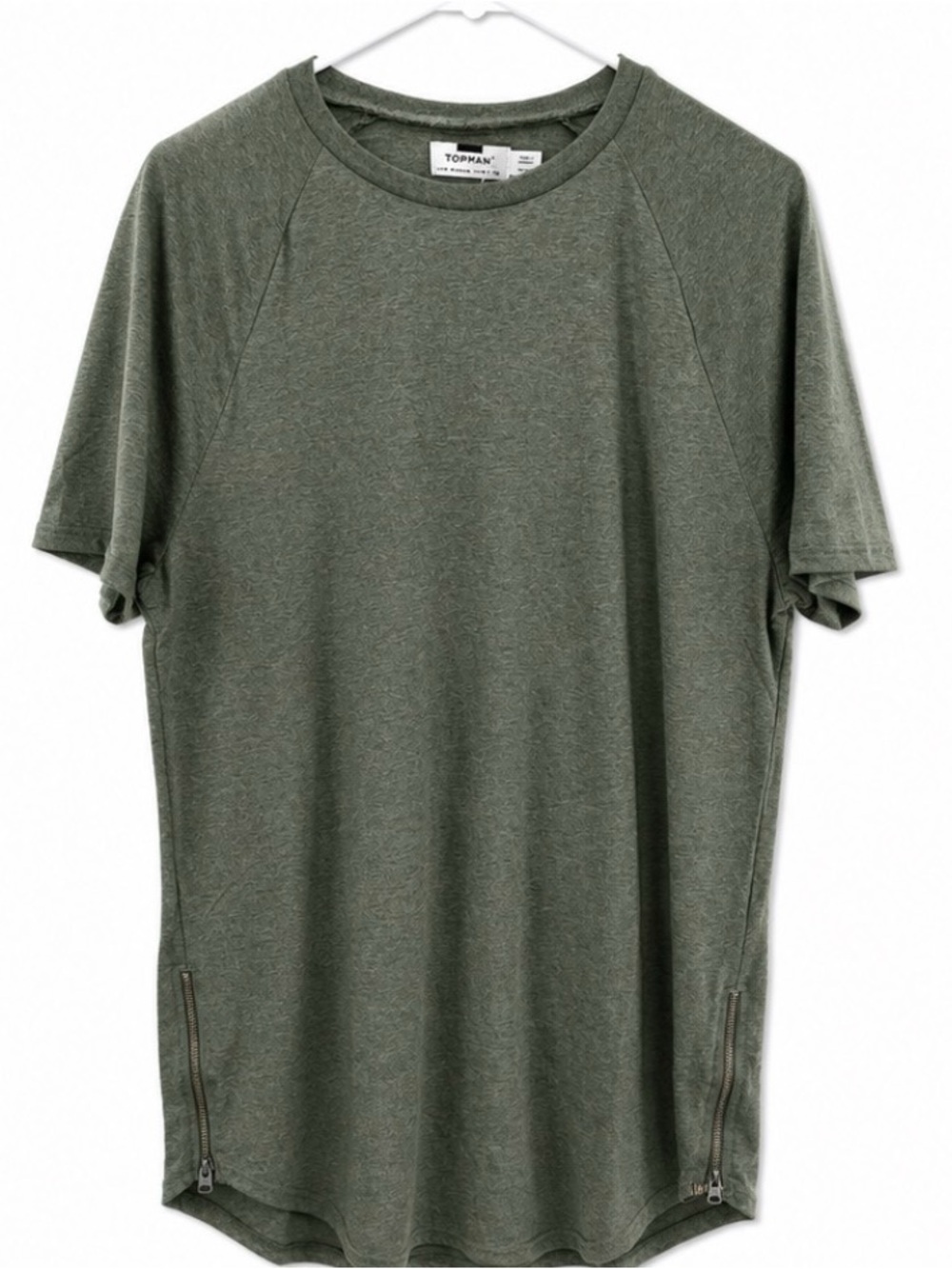 NWT Topman Longline Olive Green Side Zip T-Shirt Size Medium